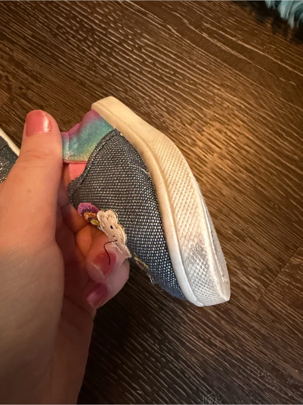 Garanimals Girls Denim-Look Slip-On Shoes with Rainbow & Pink Lining